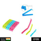 Close-up of multicolour plastic snack bag clips keeping food fresh.