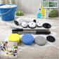 Electric Spin Scrubber with telescopic handle and 9 attachments, ready for home cleaning.