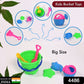 Colorful beach sand castle toy set with bucket and various sand tools.