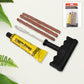 Components of the tubeless tyre repair kit including the reamer and insertion tool.