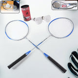 Badminton set with two metal rackets and clear carrying case