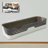 Adhesive shower caddy mounted on a bathroom wall, showcasing easy installation.
