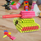 A pyramid and other shapes constructed using the 88-piece Bullet Blocks set.