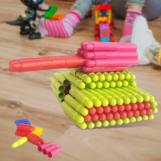 A pyramid and other shapes constructed using the 88-piece Bullet Blocks set.