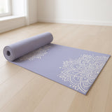 Non-slip printed yoga mat with mandala design rolled out