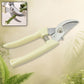 Ergonomic handle and safety lock mechanism on the gardening pruning shears.