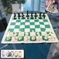 Portable chess set with big foldable vinyl board and black and white plastic pieces