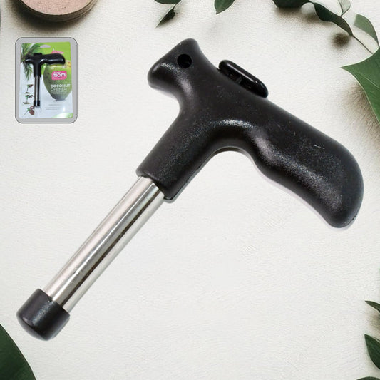 Coconut opener tool with ergonomic handle and stainless steel tube