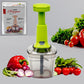 CookAura manual vegetable chopper shown in use, dicing onions on a kitchen countertop.