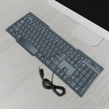Wired USB keyboard with 104 keys for efficient typing.