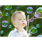 Clear bottle of Bubble Gun Liquid Refill, showing transparent bubble solution.
