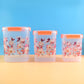 Front view of the 3-piece floral airtight food storage container set.