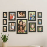 12-piece black photo frame set arranged as a wall gallery collection