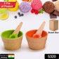 Close-up of the durable ice cream bowls set with two spoons.