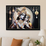 Lord Krishna and Radha wall painting framed in wooden frame 60x45 cm