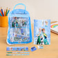 Complete 6-piece Kids Stationery Kit with cartoon designs, ready for school activities.