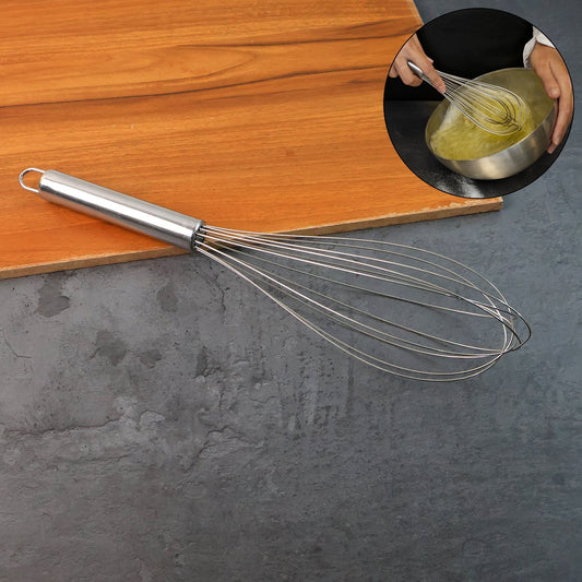 Large stainless steel balloon whisk ideal for professional kitchen mixing