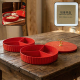 2 layer dry fruit serving tray with decorative lid and partitions