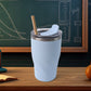 Insulated coffee mug made of stainless steel with wooden straw, 350ml capacity