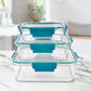 Airtight plastic lunch box set with secure locking lids shown from front