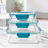 Airtight plastic lunch box set with secure locking lids shown from front