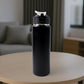 Matte black 500ML stainless steel sports water bottle with flip-top lid