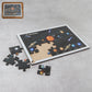 Wooden Solar System Puzzle for kids with labeled planets and space background