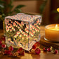 Tulip Flower LED Cube Night Lamp with warm ambient glow on table