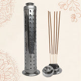 Stainless steel agarbatti stand with ash catcher on white background