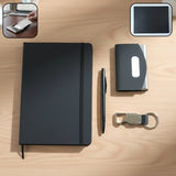 Premium travel essentials set featuring a professional notebook diary