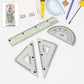 4-piece geometry set with transparent triangle ruler and protractor for precise measurement