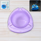 Transparent purple plastic ashtray with wide bowl and triangular shape