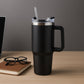 1200ML stainless steel insulated travel mug with ergonomic handle and spill-resistant lid