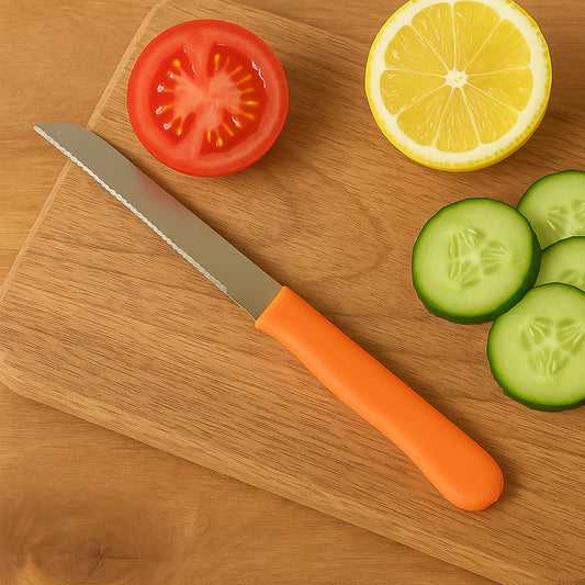 Stainless steel plain kitchen knife with comfortable ergonomic handle for precise cutting