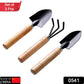 A complete 3-piece gardening tool set, featuring a small trowel, cultivator, and fork.