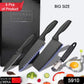 Close-up of the forged stainless steel blades in the 5-piece chef knife set.