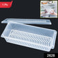 A close-up of the 1500ml food storage container showing its removable blue drain plate.