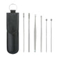 The comprehensive ear wax cleaner kit displayed with its elegant black leather travel pouch.