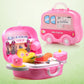 Happy children playing with the 23-piece portable kids kitchen play set