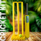 Portable plastic cricket set demonstrating its compact design for easy storage and travel.