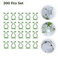 Multiple plant climbing clips supporting a growing vine on a textured wall.