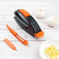 Side view of the sleek and modern design of the ToolMate Pro garlic press.