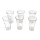 Stack of clear plastic juicy glasses, showcasing their lightweight design.
