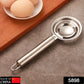 Top-down view of a stainless steel egg separator, a handy kitchen tool.