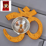 Om Symbol Brass Oil Diya with golden finish and silver-polished bowl