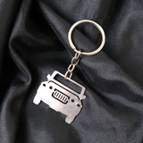 Metal Jeep shape keychain with polished stainless steel finish