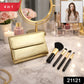 Compact brush set for face and eye makeup in travel pouch