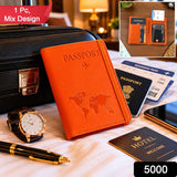 Compact PU leather travel passport holder with multiple compartments