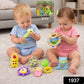 Close-up of a single colourful baby rattle with an easy-to-grasp textured handle.