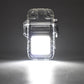 Portable electric lighter with 3-mode COB flashlight illuminating a dark area.